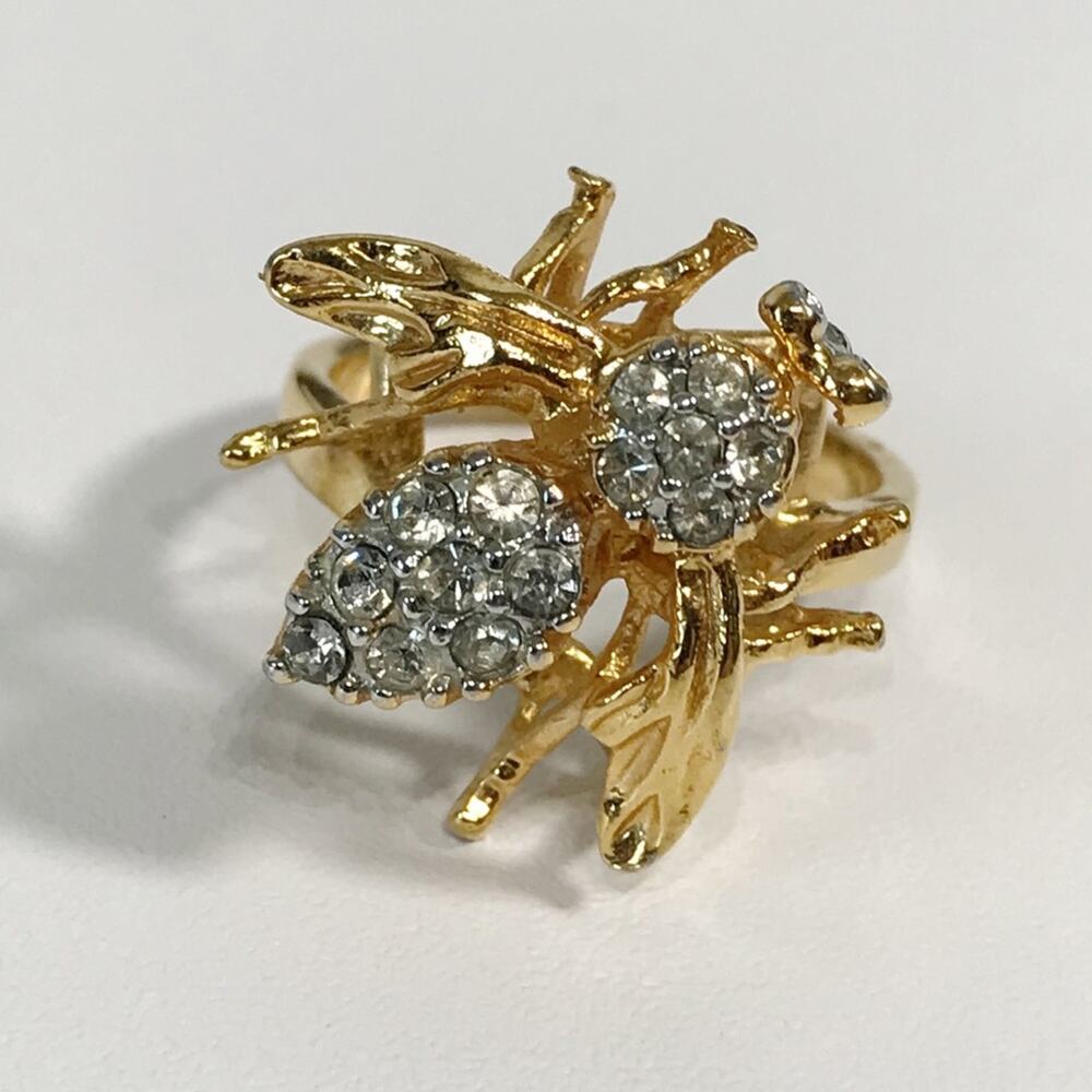Ana Bekoach Bee Cocktail Ring 18k HGE Gold Plate Rhinestone Insect Honeybee
